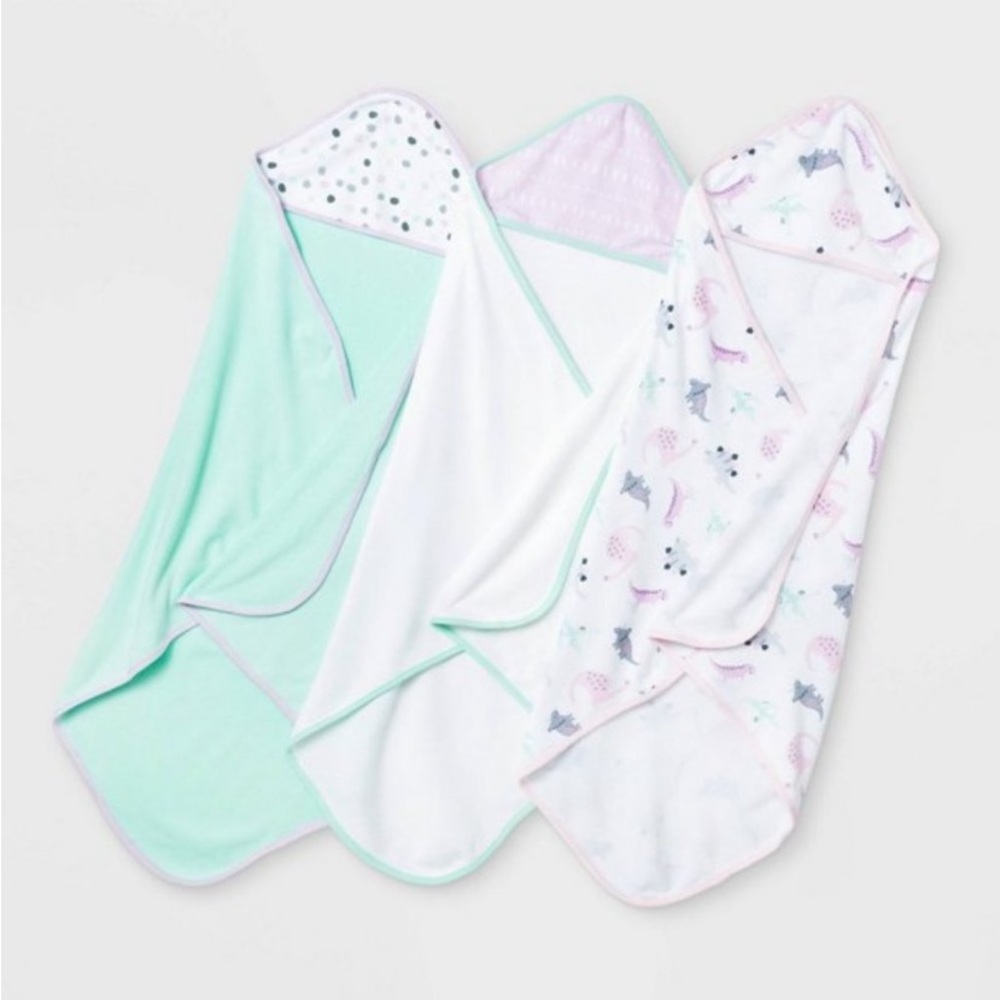 NWT Infant Baby 3pk Hooded Bath Towel Set. Cloud Island